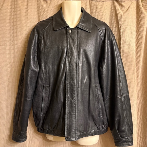 Clairborne Lamb Black Leather Bomber Jacket Men's L - Picture 1 of 16